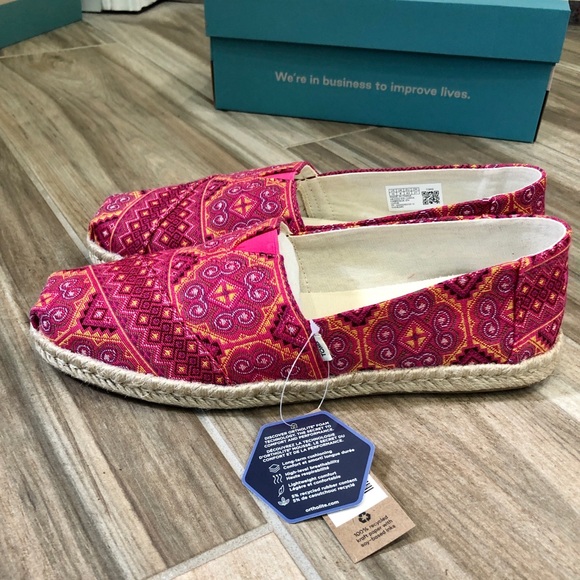 TOMS Pink Multi Floral Woven Espradille Alpargatas - Picture 5 of 12